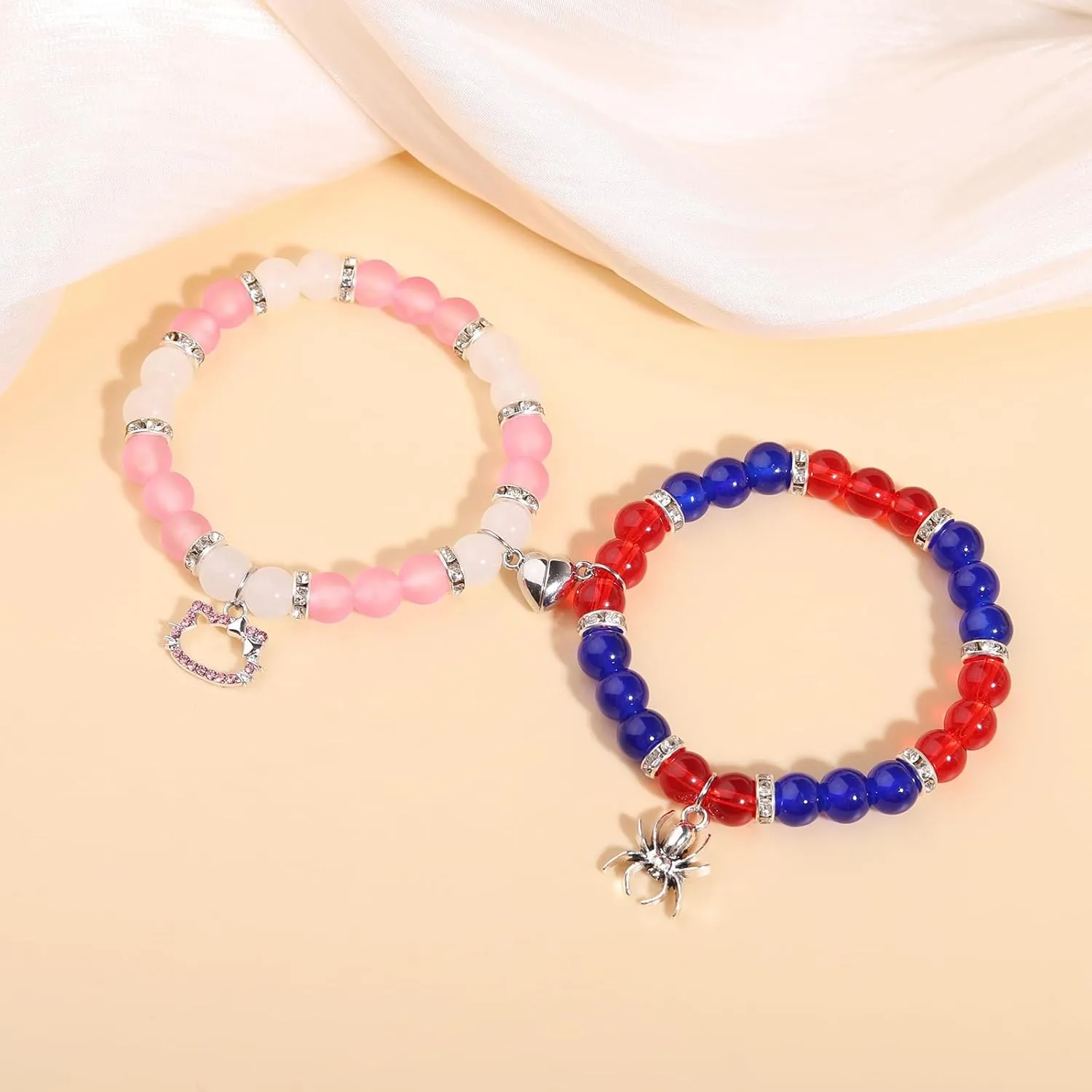 Korotho Matching Bracelets for Couples Best Friend, Spider Kitty Charm Bracelets Christmas Gifts Bff Friendship Matching Jewelry Long Distance Relationship Bracelets for Couples Family Friends Bf Gf