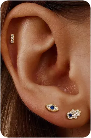 KRFY Flat Back Stud Earrings for Women - Hypoallergenic 925 Sterling Silver Post Cartilage Earring 14K Gold Plated Dainty Tiny Cubic Zirconia Earrings Helix Piercing Jewelry Stud Earrings for Women