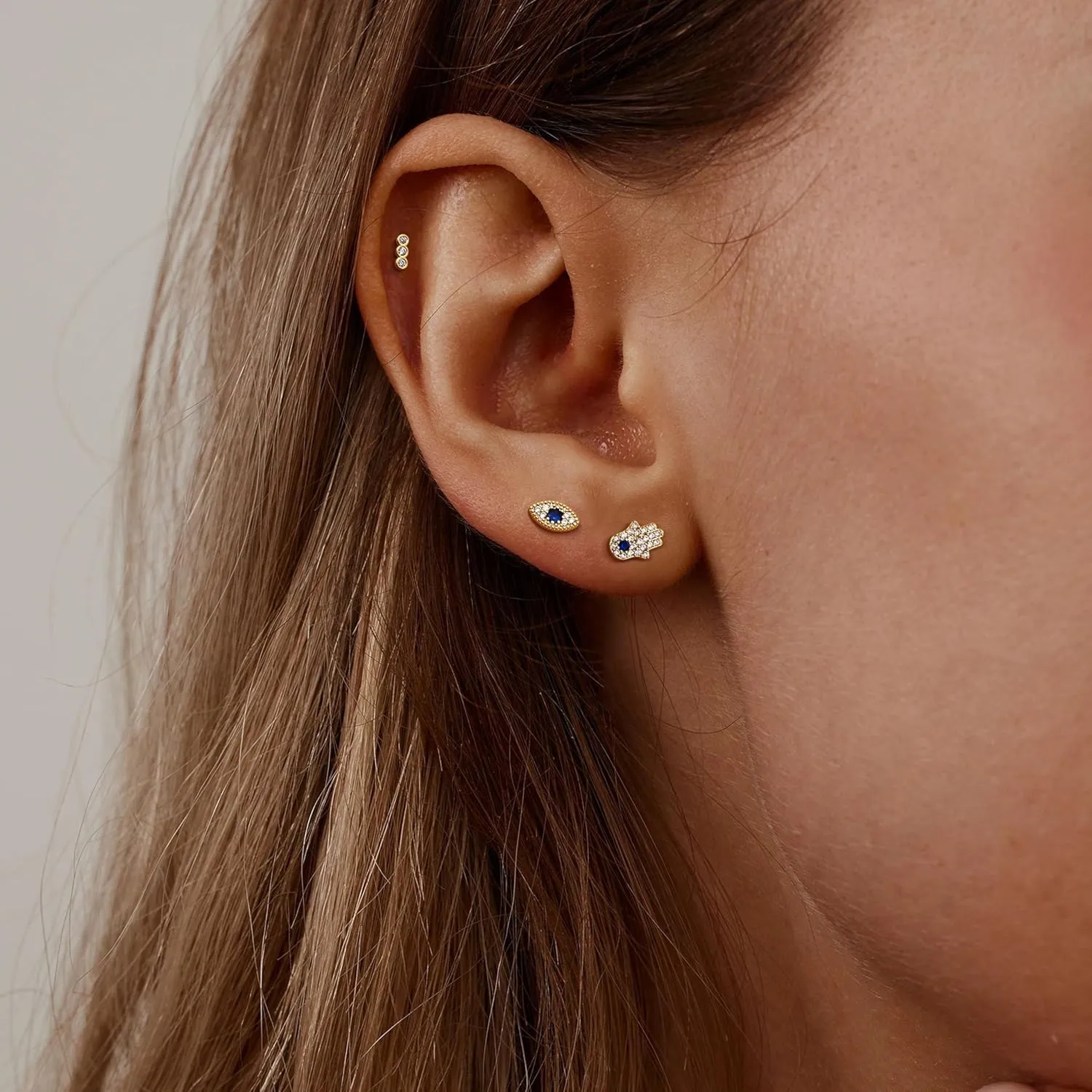 KRFY Flat Back Stud Earrings for Women - Hypoallergenic 925 Sterling Silver Post Cartilage Earring 14K Gold Plated Dainty Tiny Cubic Zirconia Earrings Helix Piercing Jewelry Stud Earrings for Women
