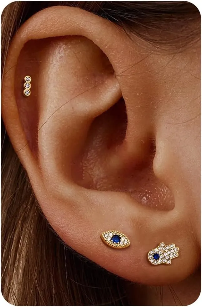 KRFY Flat Back Stud Earrings for Women - Hypoallergenic 925 Sterling Silver Post Cartilage Earring 14K Gold Plated Dainty Tiny Cubic Zirconia Earrings Helix Piercing Jewelry Stud Earrings for Women