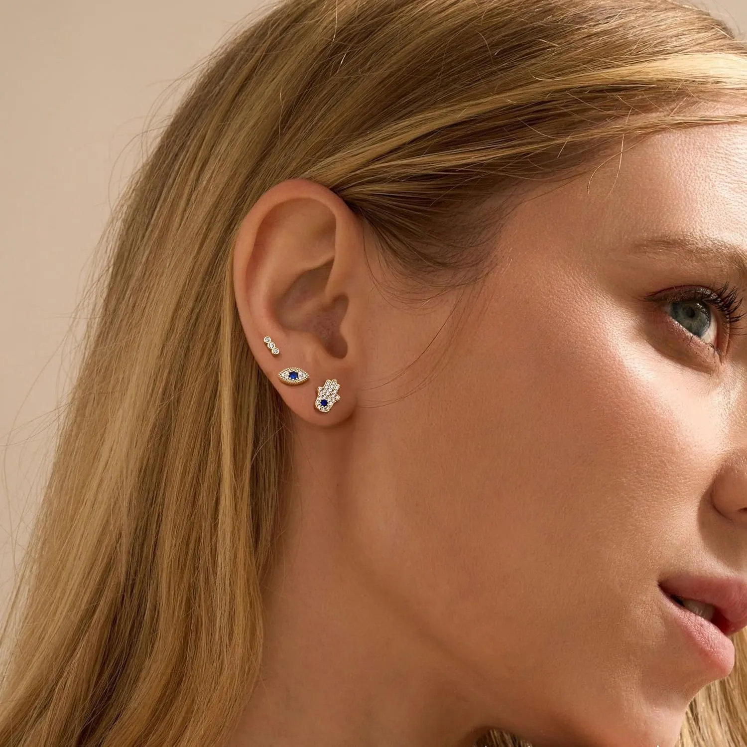 KRFY Flat Back Stud Earrings for Women - Hypoallergenic 925 Sterling Silver Post Cartilage Earring 14K Gold Plated Dainty Tiny Cubic Zirconia Earrings Helix Piercing Jewelry Stud Earrings for Women