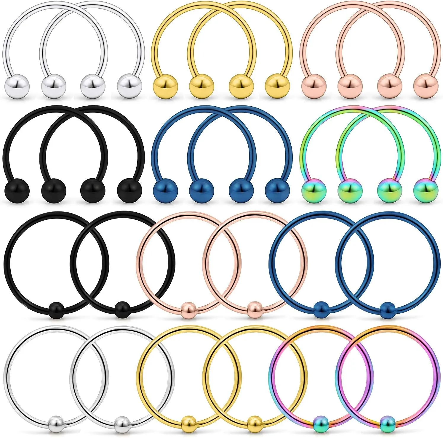 Kridzisw 20G Nose Septum Rings Surgical Steel Horseshoes Captive Bead Nose Hoop Rings Septum Lip Eyebrow Rings Tragus Helix Cartilage Rook Daith Earring Hoop Piercing Jewelry for Women Men 8mm 10mm