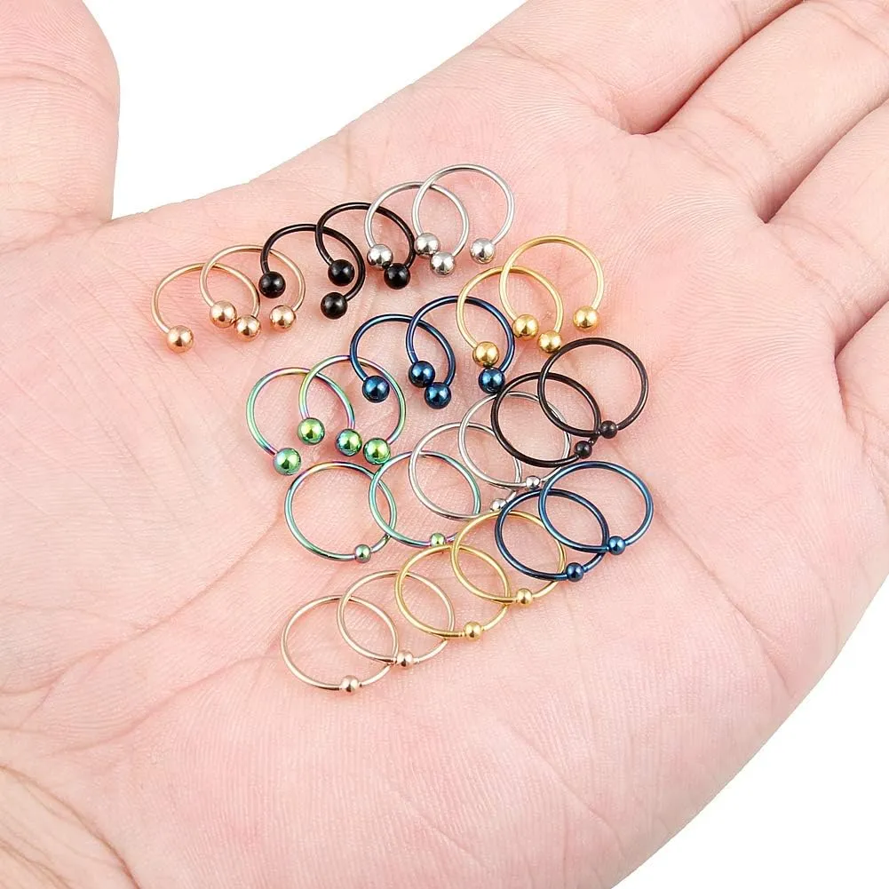Kridzisw 20G Nose Septum Rings Surgical Steel Horseshoes Captive Bead Nose Hoop Rings Septum Lip Eyebrow Rings Tragus Helix Cartilage Rook Daith Earring Hoop Piercing Jewelry for Women Men 8mm 10mm
