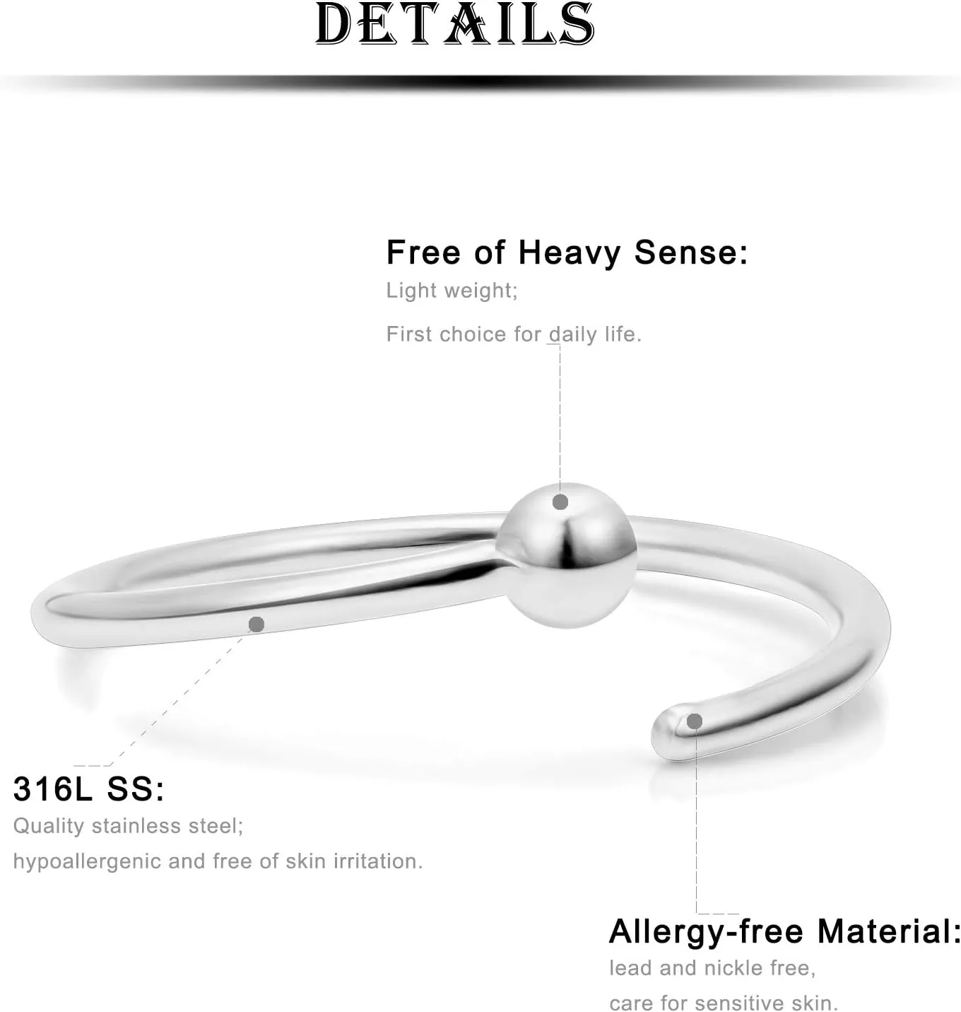 Kridzisw 20G Nose Septum Rings Surgical Steel Horseshoes Captive Bead Nose Hoop Rings Septum Lip Eyebrow Rings Tragus Helix Cartilage Rook Daith Earring Hoop Piercing Jewelry for Women Men 8mm 10mm