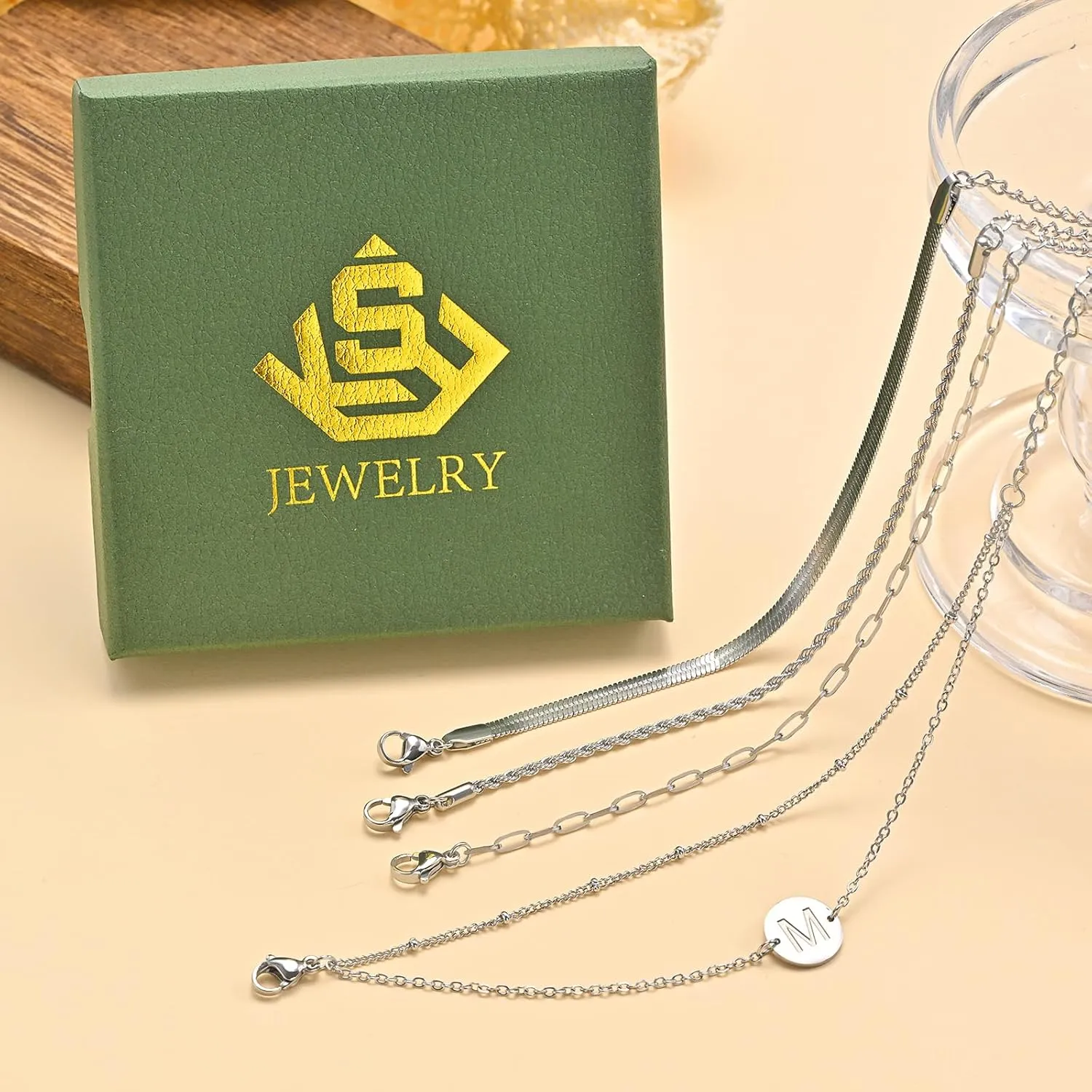 KSF Gold Bracelets for Women Stack - 14K Gold Plated Stackable Bracelets for Women Trendy Initial Bracelet Set Stack Cuban Link Paperclip Chain Jewelry Gifts