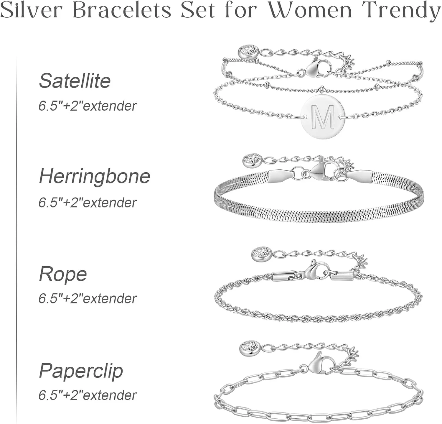 KSF Gold Bracelets for Women Stack - 14K Gold Plated Stackable Bracelets for Women Trendy Initial Bracelet Set Stack Cuban Link Paperclip Chain Jewelry Gifts