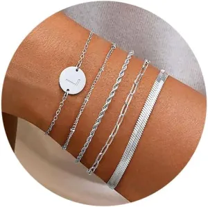 KSF Gold Bracelets for Women Stack - 14K Gold Plated Stackable Bracelets for Women Trendy Initial Bracelet Set Stack Cuban Link Paperclip Chain Jewelry Gifts