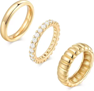 KSF Gold Rings for Women Non Tarnish - 14K Gold Plated Stackable Cubic Zirconia Rings Set for Women Trendy Statement Band Promise Engagement Stack Rings Size 6 7 8 9