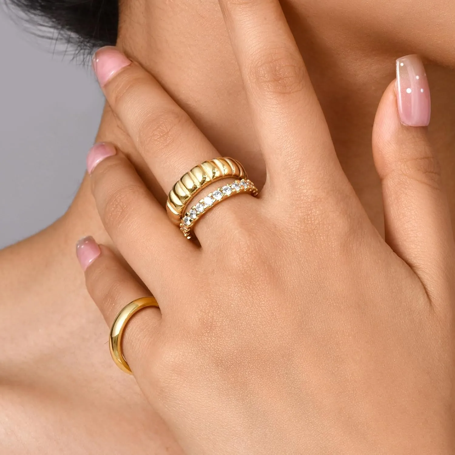 KSF Gold Rings for Women Non Tarnish - 14K Gold Plated Stackable Cubic Zirconia Rings Set for Women Trendy Statement Band Promise Engagement Stack Rings Size 6 7 8 9