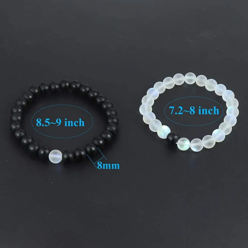 KSQS Long Distance Bracelets For Couples, His And Hers Black Onyx Turquoise Forever Stone Bead Bracelet For Lovers, Crystal Healing Gemstone Bracelet For Woman Man(2pcs)