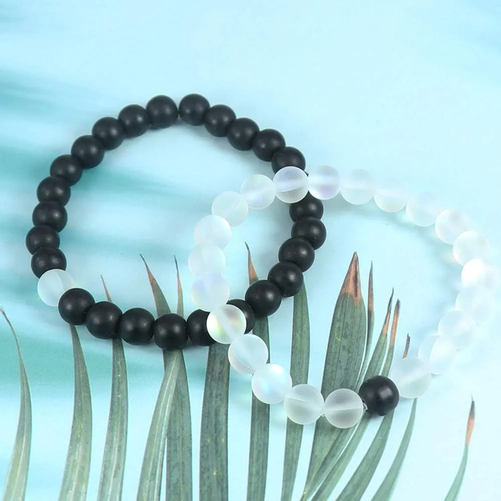 KSQS Long Distance Bracelets For Couples, His And Hers Black Onyx Turquoise Forever Stone Bead Bracelet For Lovers, Crystal Healing Gemstone Bracelet For Woman Man(2pcs)