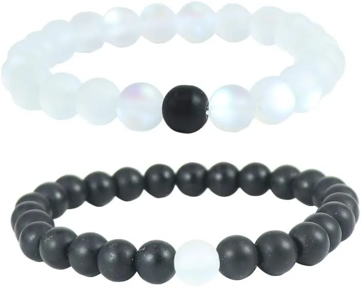 KSQS Long Distance Bracelets For Couples, His And Hers Black Onyx Turquoise Forever Stone Bead Bracelet For Lovers, Crystal Healing Gemstone Bracelet For Woman Man(2pcs)