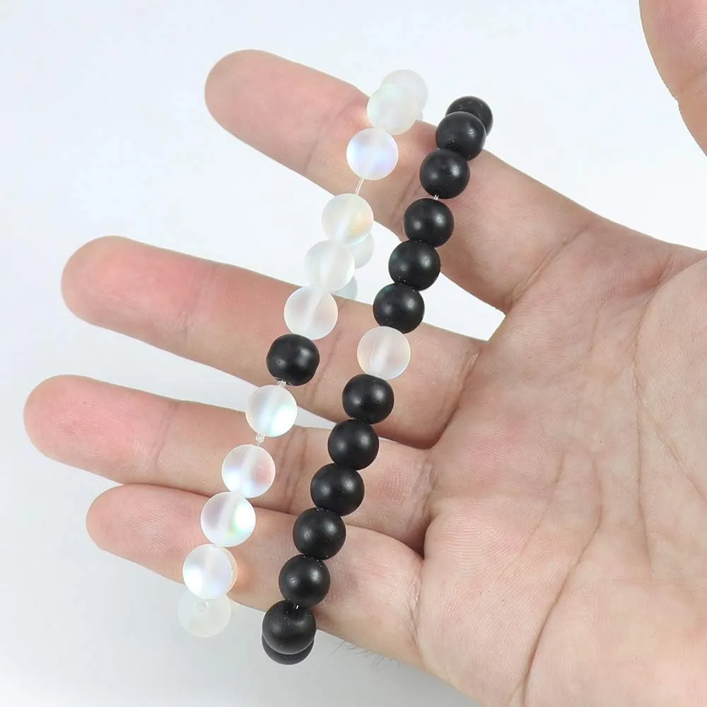 KSQS Long Distance Bracelets For Couples, His And Hers Black Onyx Turquoise Forever Stone Bead Bracelet For Lovers, Crystal Healing Gemstone Bracelet For Woman Man(2pcs)