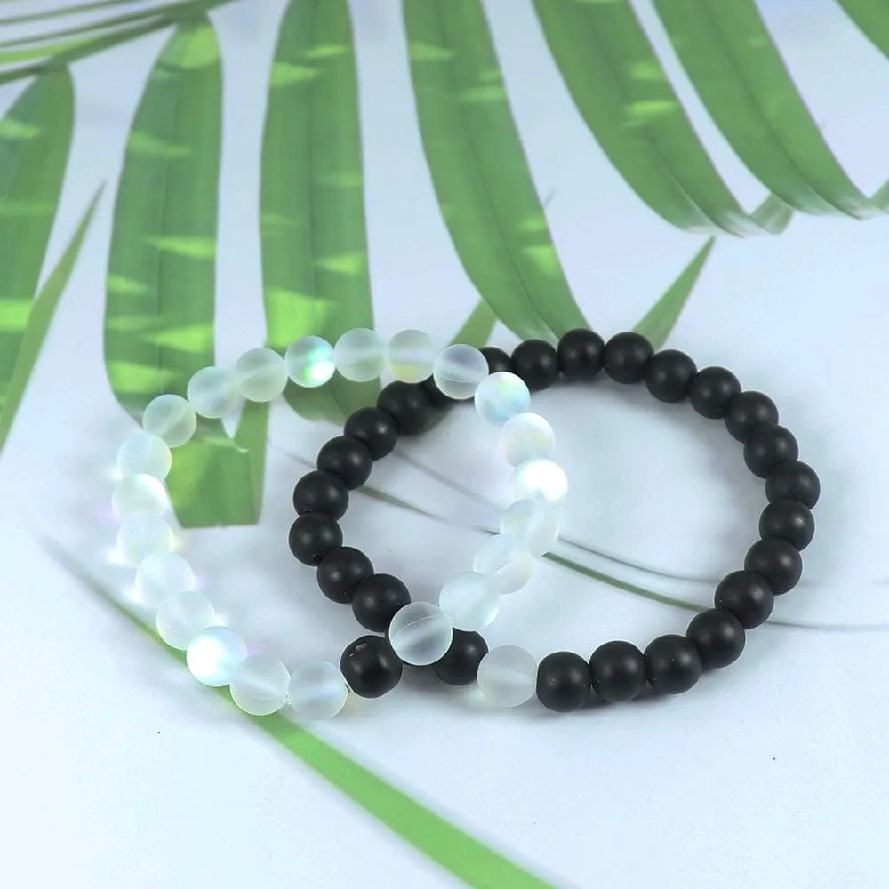 KSQS Long Distance Bracelets For Couples, His And Hers Black Onyx Turquoise Forever Stone Bead Bracelet For Lovers, Crystal Healing Gemstone Bracelet For Woman Man(2pcs)