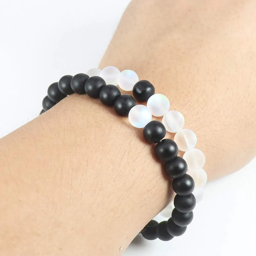KSQS Long Distance Bracelets For Couples, His And Hers Black Onyx Turquoise Forever Stone Bead Bracelet For Lovers, Crystal Healing Gemstone Bracelet For Woman Man(2pcs)