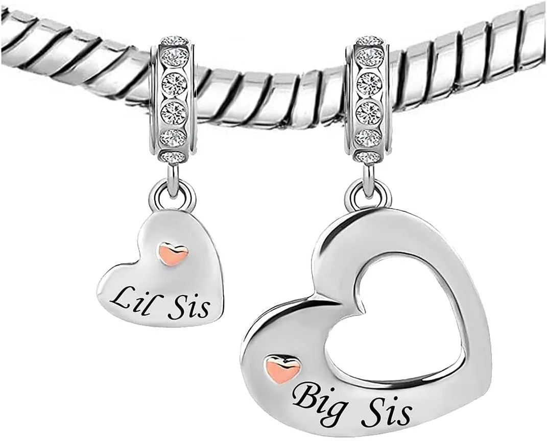 KunBead 18 inch Big Sister Little Sister Mother Daughter Auntie Niece Son Wife Rose Gold Heart I Love You Matching Charm Pendant Birthday Necklace set for 2