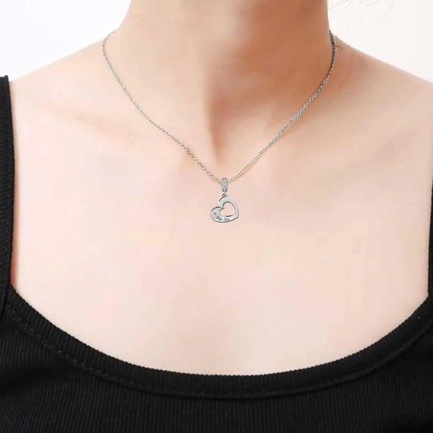 KunBead 18 inch Big Sister Little Sister Mother Daughter Auntie Niece Son Wife Rose Gold Heart I Love You Matching Charm Pendant Birthday Necklace set for 2