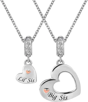 KunBead 18 inch Big Sister Little Sister Mother Daughter Auntie Niece Son Wife Rose Gold Heart I Love You Matching Charm Pendant Birthday Necklace set for 2