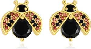 KZX Red and Black Ladybug Stud Earrings S925 Sterling Silver Insect Zircon Tiny Ladybug Earrings Jewelry Gifts for Women