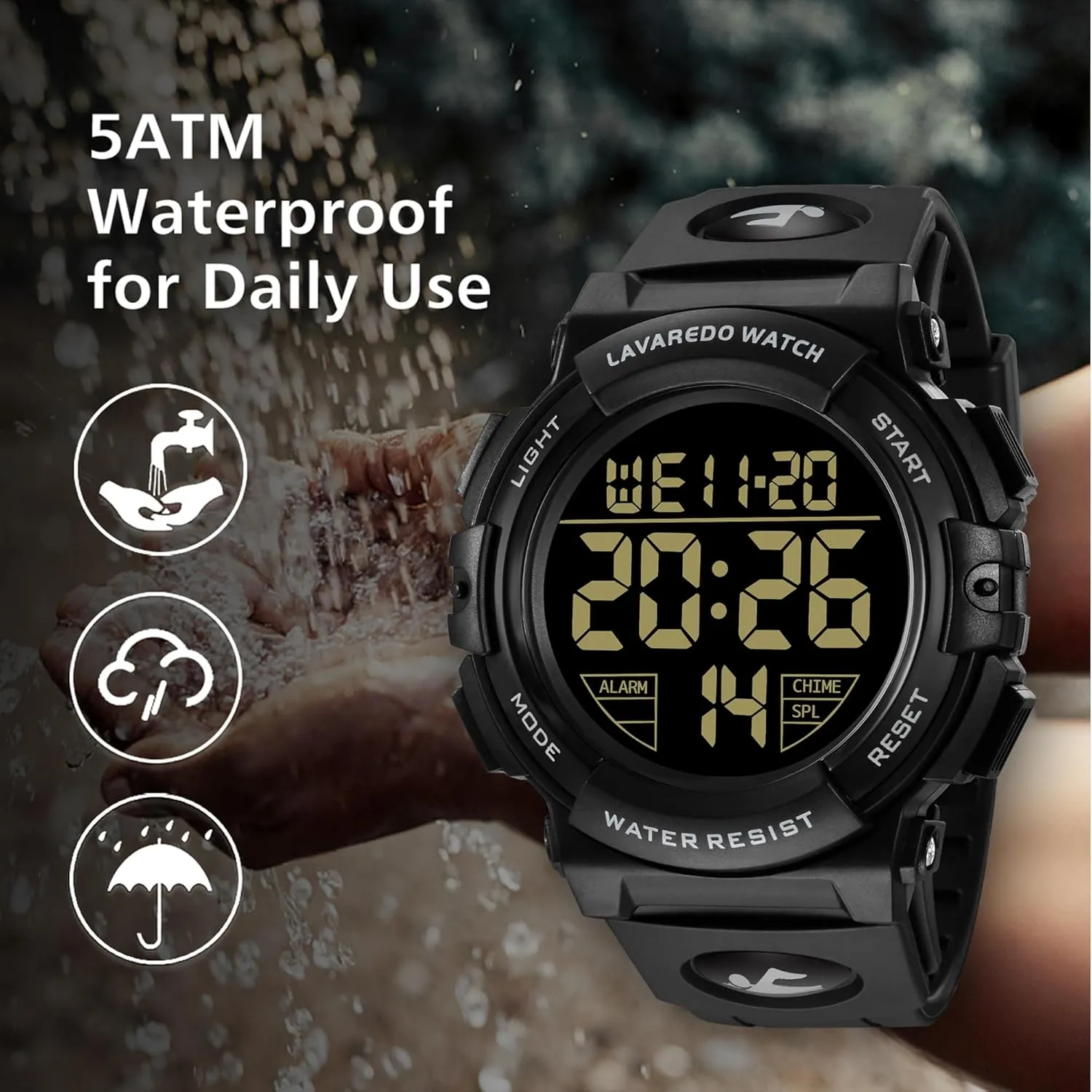 L LAVAREDO Mens Digital Watch Sports Military Watches Waterproof Outdoor Chronograph Wrist Watches for Men with LED Back Ligh/Alarm/Date