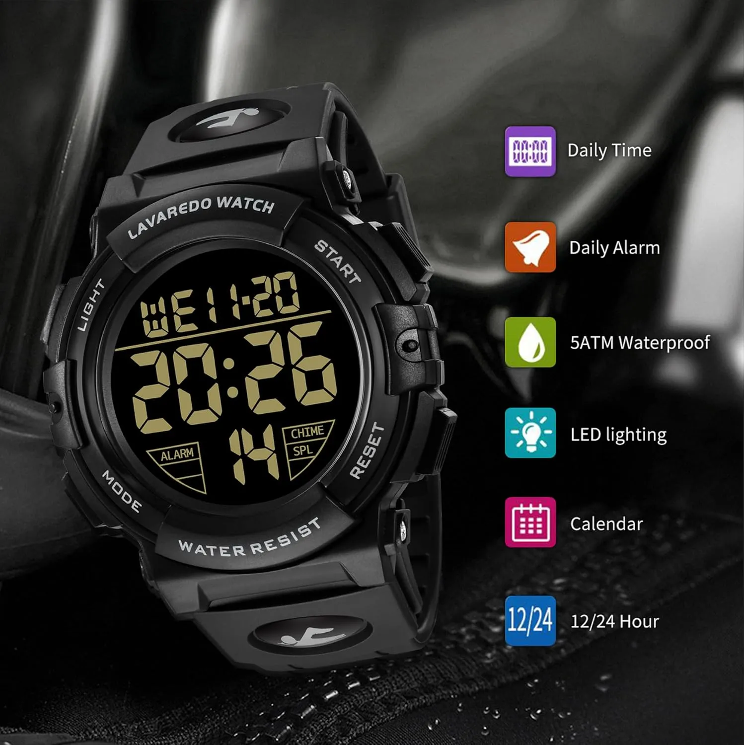 L LAVAREDO Mens Digital Watch Sports Military Watches Waterproof Outdoor Chronograph Wrist Watches for Men with LED Back Ligh/Alarm/Date