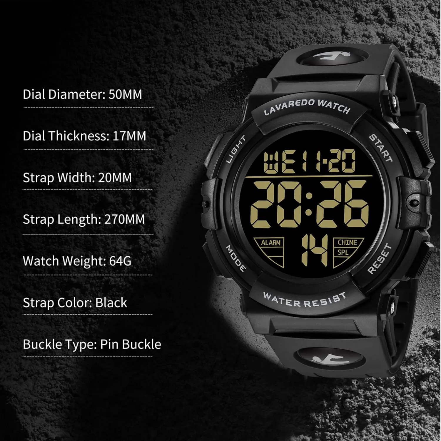 L LAVAREDO Mens Digital Watch Sports Military Watches Waterproof Outdoor Chronograph Wrist Watches for Men with LED Back Ligh/Alarm/Date