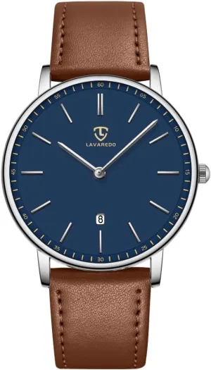 L LAVAREDO Watch for Men, Extremely Thin Mens Watches Minimalist Analog Men's Leather Wrist Watches with Time/Date, Birthday Gift for Men Boyfriend
