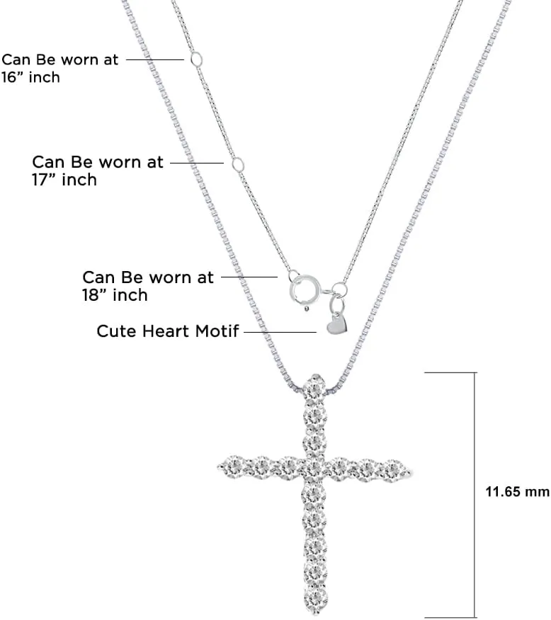 Lab Grown Diamond Cross Necklace For Women | GH Color VS/SI Clarity 1/6-1/2 CT. TW. Diamond Pendant Necklace in 925 Sterling Silver | Stunning Diamond Jewelry for Women