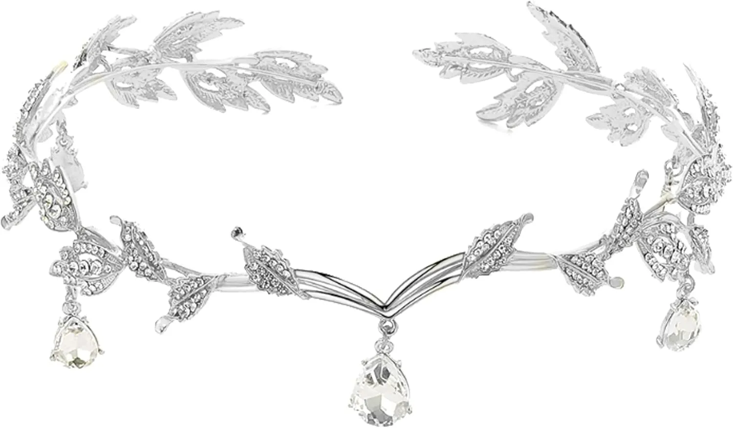 LAKIYOYO Fairy Elf Ear Cuffs Rhinestone Leaf Wedding Headband for Brides Elf Crown Fairy Accessory Headpiece Irish Headpieces Elven Ear Cuffs Clip on Earrings Halloween Cosplay Crystal Costume