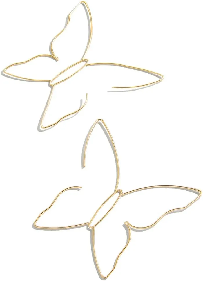 Large Boho Hollow Line Butterfly Earrings Gold Drop Dangle Beach Earrings Simple Stylish Dainty Pendant Silver Hoop Earrings for Women and