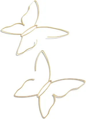 Large Boho Hollow Line Butterfly Earrings Gold Drop Dangle Beach Earrings Simple Stylish Dainty Pendant Silver Hoop Earrings for Women and