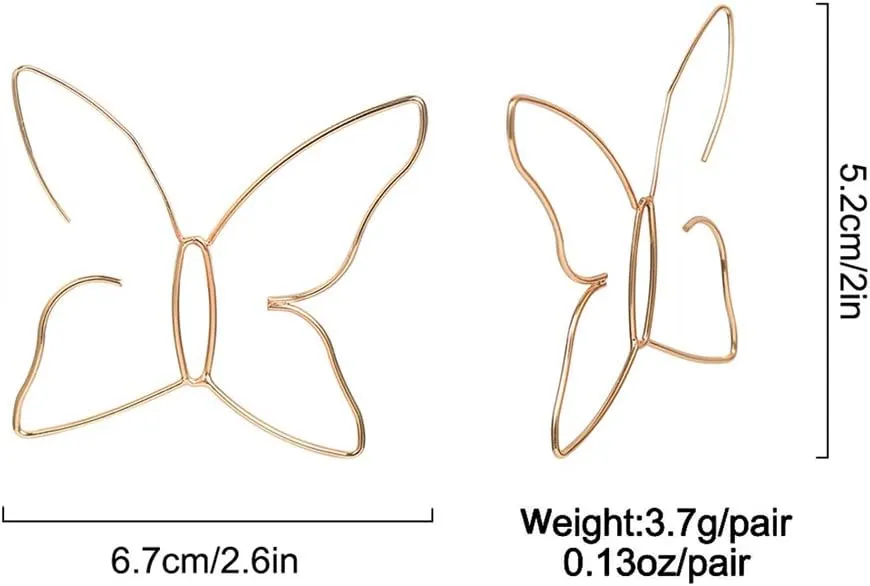 Large Boho Hollow Line Butterfly Earrings Gold Drop Dangle Beach Earrings Simple Stylish Dainty Pendant Silver Hoop Earrings for Women and
