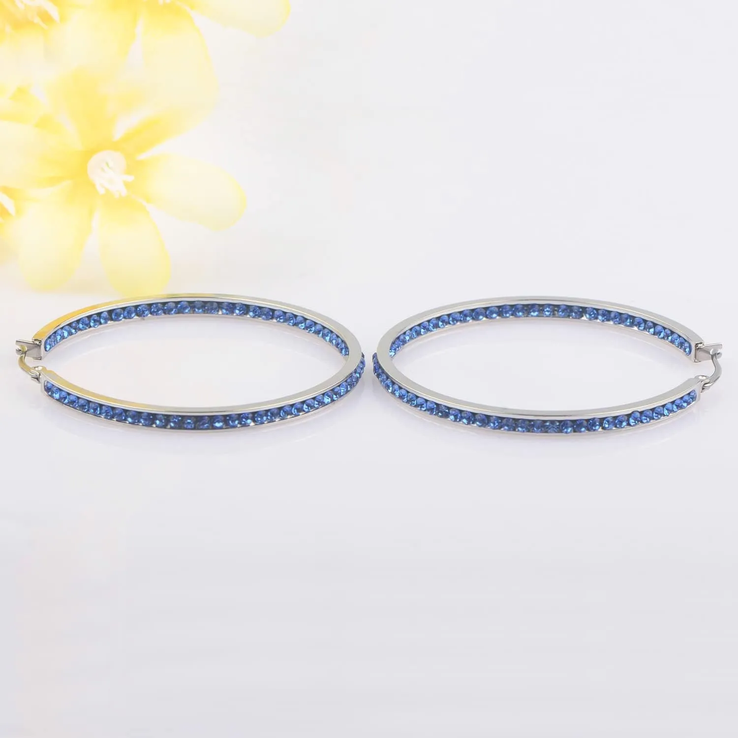 Large Rose Gold Stainless Steel Hoop Earrings for Women, Big Hypoallergenic Hoops Earring ARSKRO Huge Cubic Zirconia Rhinestone Crystal Basketball 50mm 2 inch Ear Ring Jewelry Gifts for Women Mens Sensitive Ears