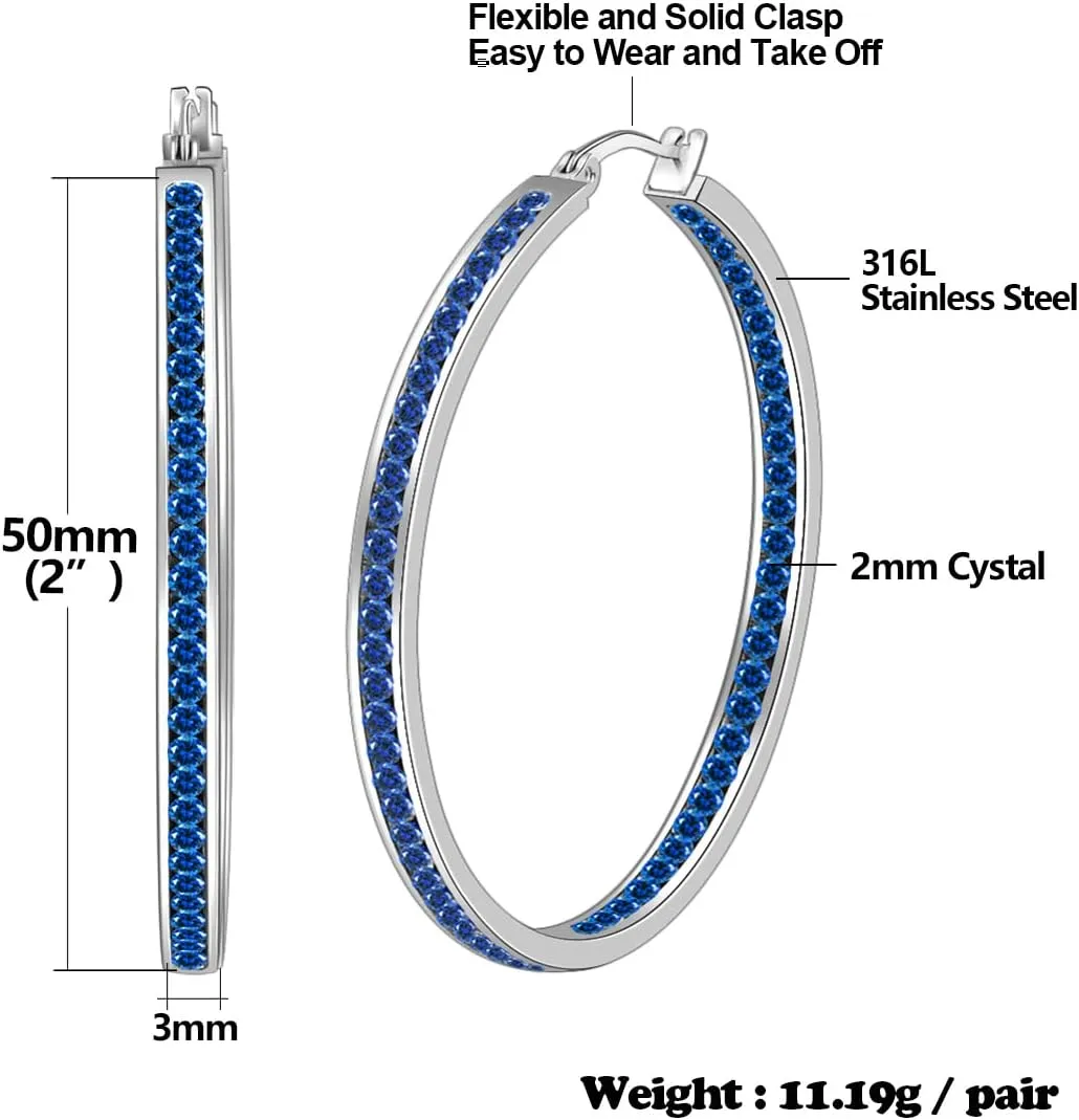 Large Rose Gold Stainless Steel Hoop Earrings for Women, Big Hypoallergenic Hoops Earring ARSKRO Huge Cubic Zirconia Rhinestone Crystal Basketball 50mm 2 inch Ear Ring Jewelry Gifts for Women Mens Sensitive Ears