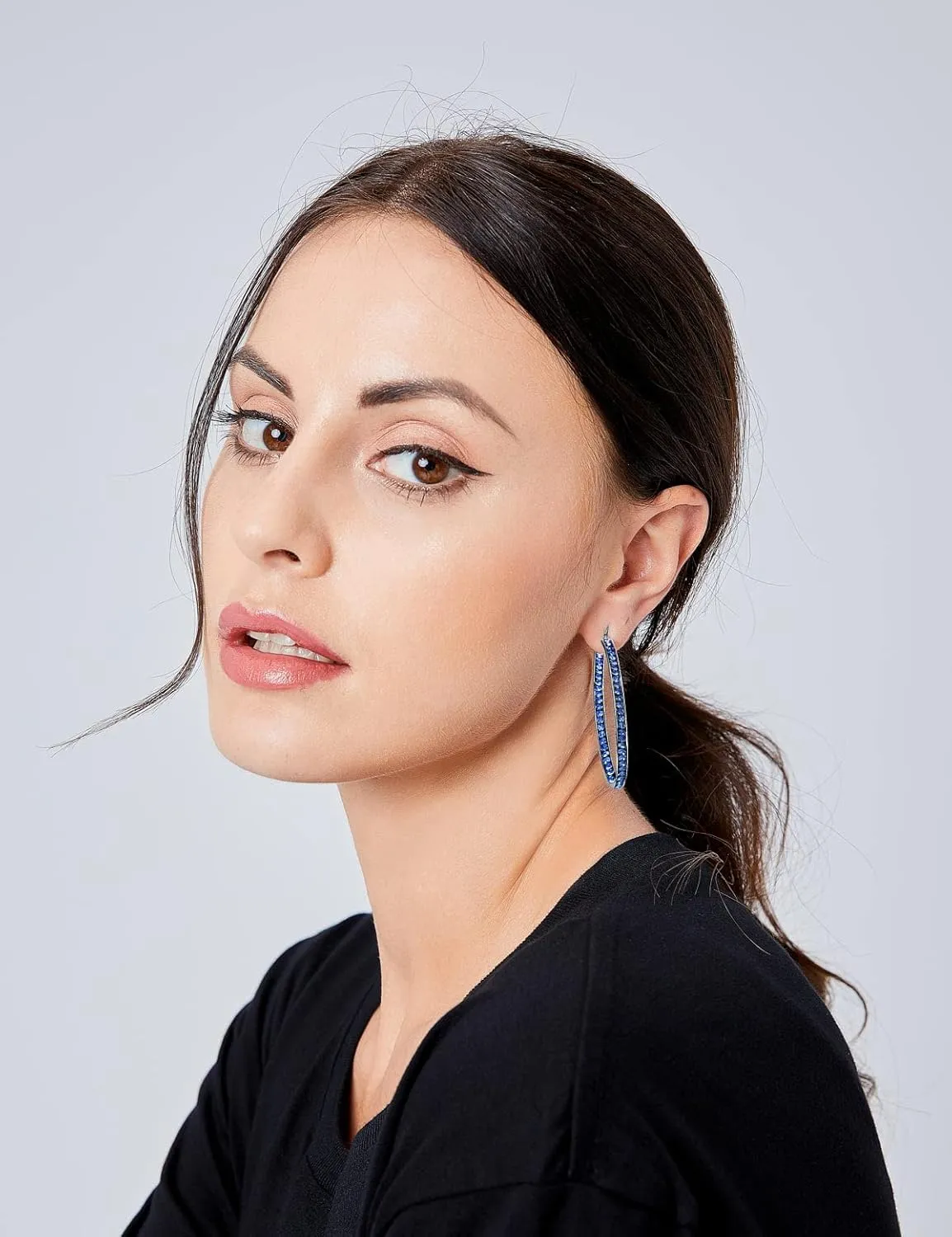 Large Rose Gold Stainless Steel Hoop Earrings for Women, Big Hypoallergenic Hoops Earring ARSKRO Huge Cubic Zirconia Rhinestone Crystal Basketball 50mm 2 inch Ear Ring Jewelry Gifts for Women Mens Sensitive Ears