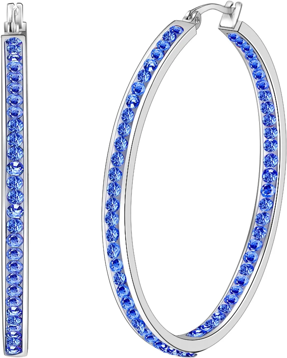 Large Rose Gold Stainless Steel Hoop Earrings for Women, Big Hypoallergenic Hoops Earring ARSKRO Huge Cubic Zirconia Rhinestone Crystal Basketball 50mm 2 inch Ear Ring Jewelry Gifts for Women Mens Sensitive Ears