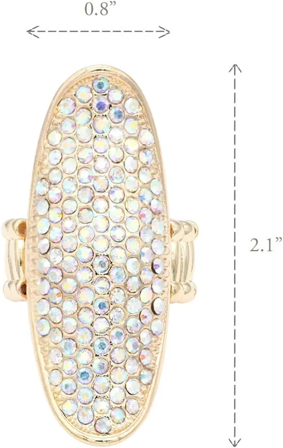 Lavencious Gold Plated with AB Stone Long Shield Stretch Statement Cocktail Ring for Women fit for Size 9 to 12