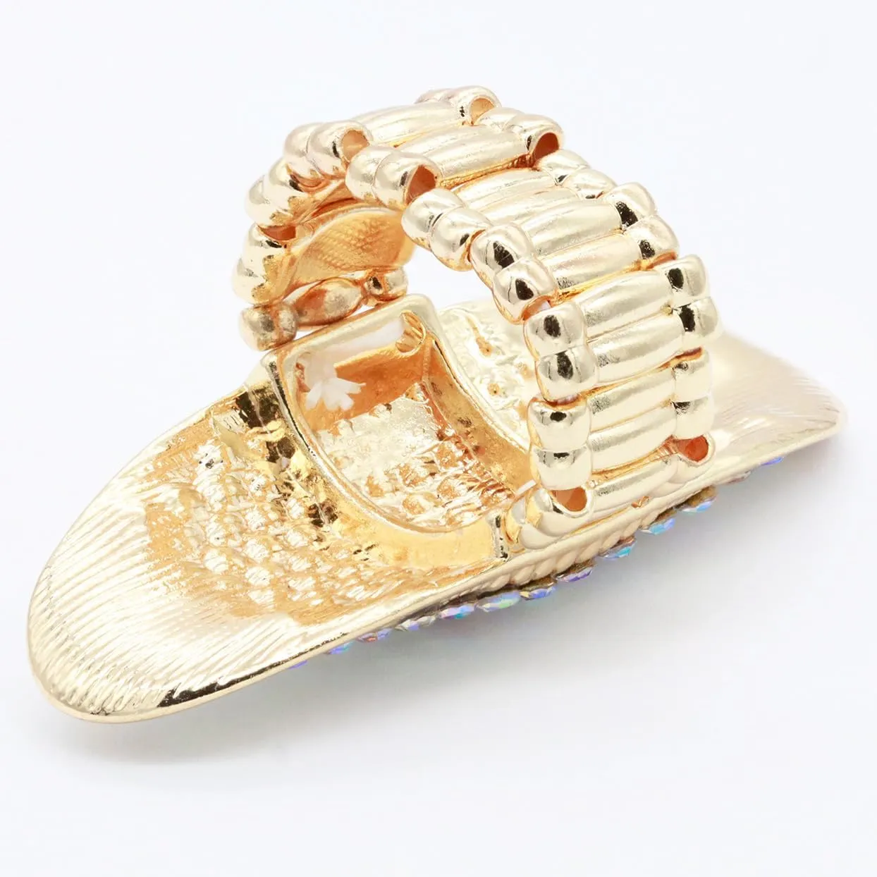 Lavencious Gold Plated with AB Stone Long Shield Stretch Statement Cocktail Ring for Women fit for Size 9 to 12