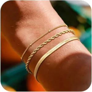 Layered Bracelets Bracelets Set for Women 14K Gold Plated/Silver Dainty Link Chain Bracelet Stackable Jewelry Gifts for Women