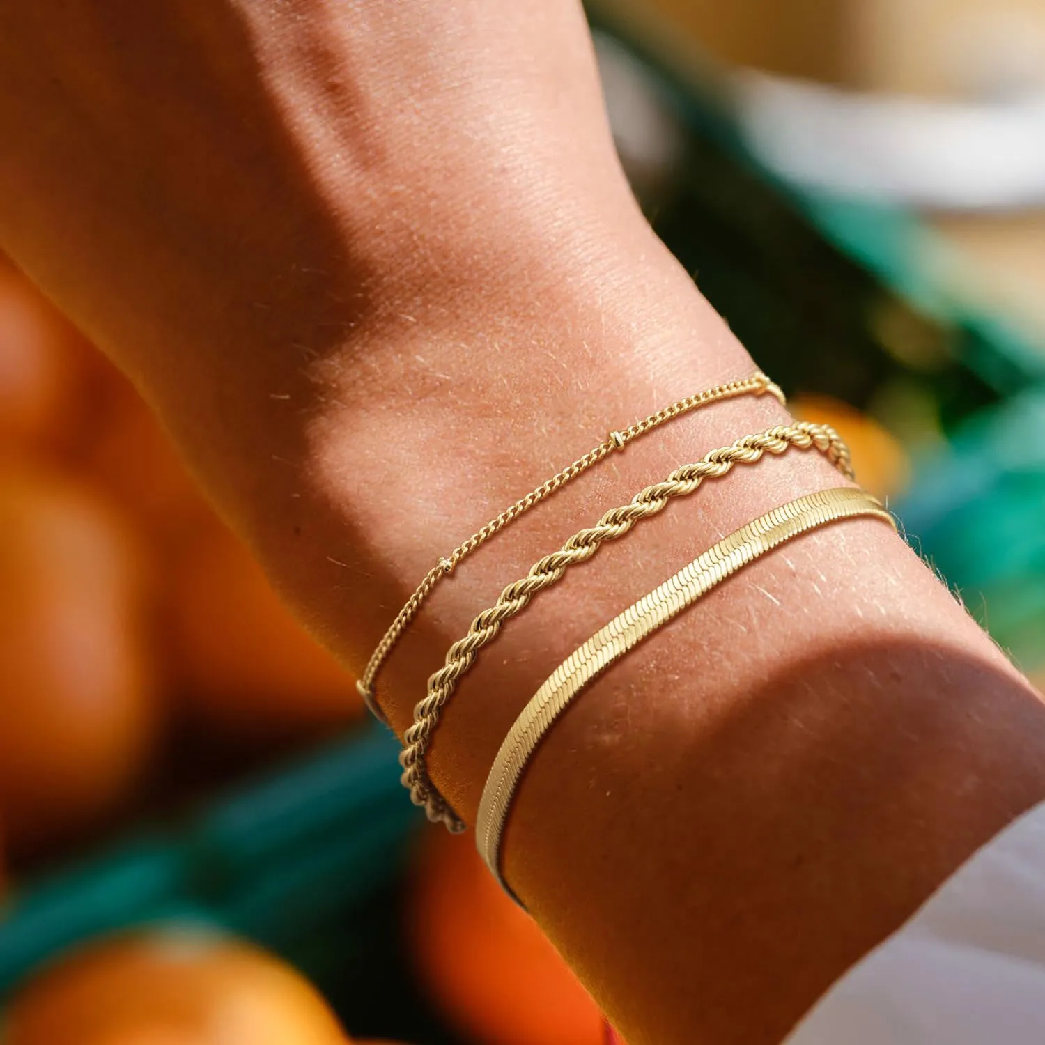 Layered Bracelets Bracelets Set for Women 14K Gold Plated/Silver Dainty Link Chain Bracelet Stackable Jewelry Gifts for Women