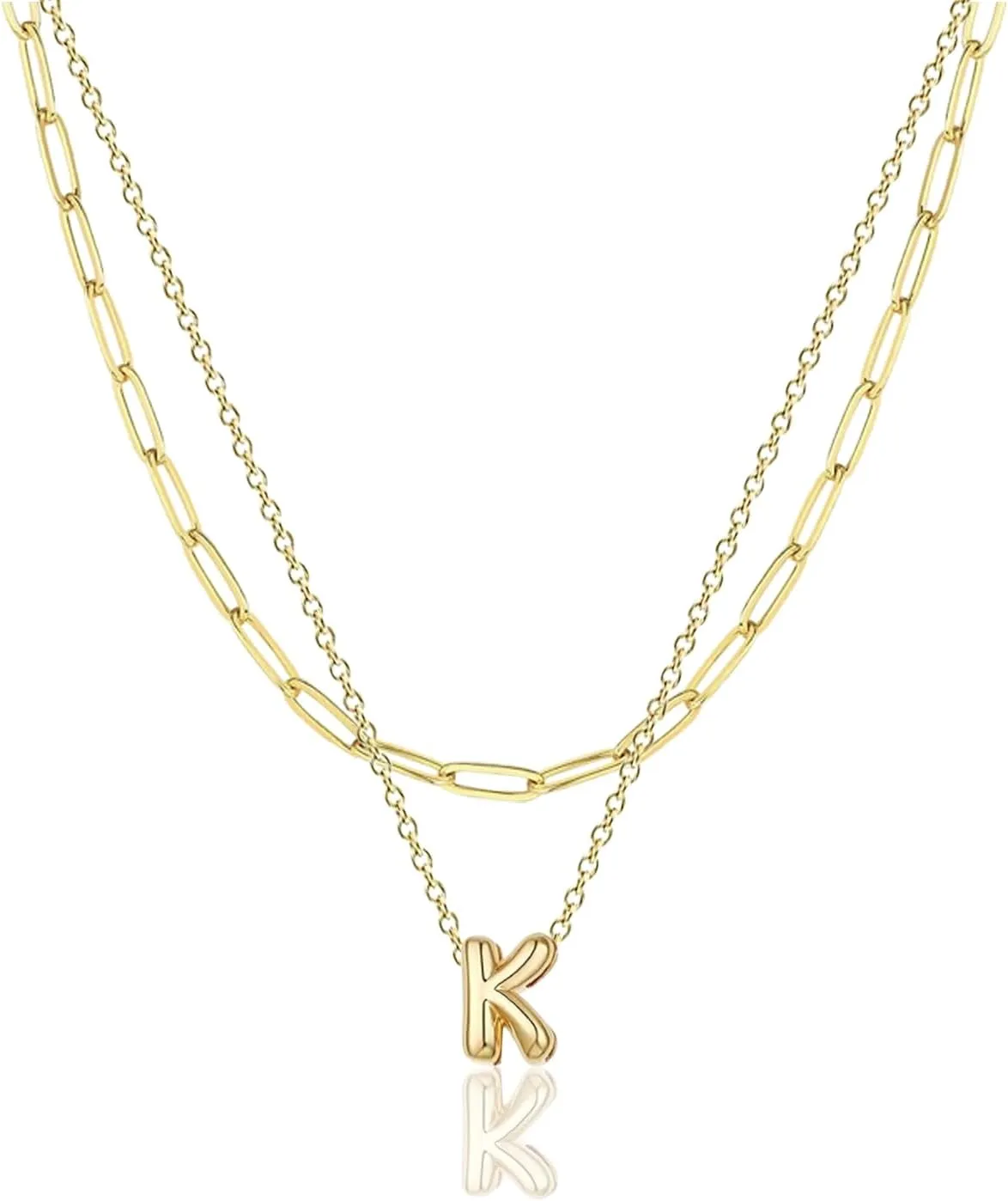 Layered Bubble Initial Necklaces Letter for Women 14K Gold Plated A-Z Necklace Small Dainty Cute Name Choker Necklaces Trendy Gold Personalized Jewelry Gift for Women
