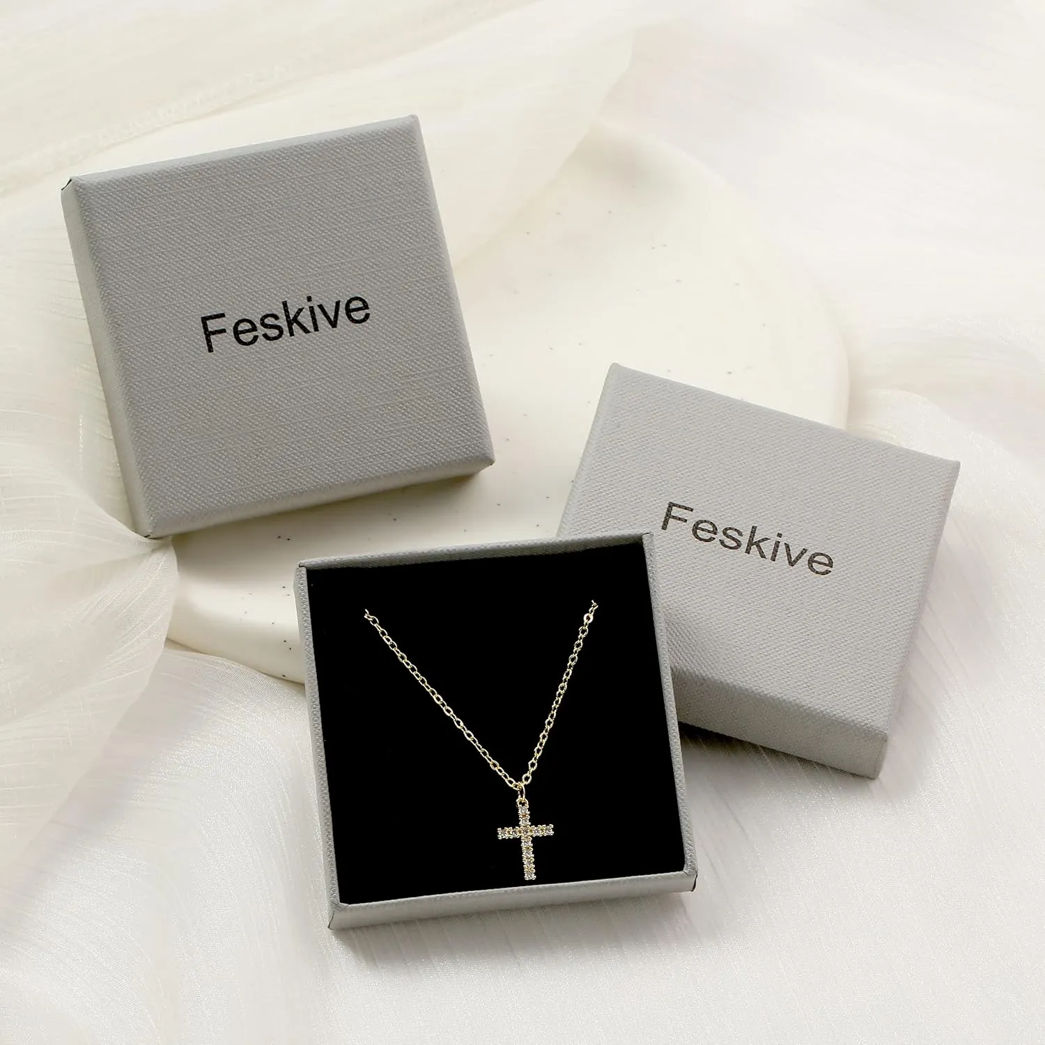Layered Gold Necklaces for WomenStackable 14K Gold Plated Tiny Initial Necklaces Simple CZ Cross necklace Dainty Layered Necklace Different Length Pendant Necklace Gold Jewelry Set for Women