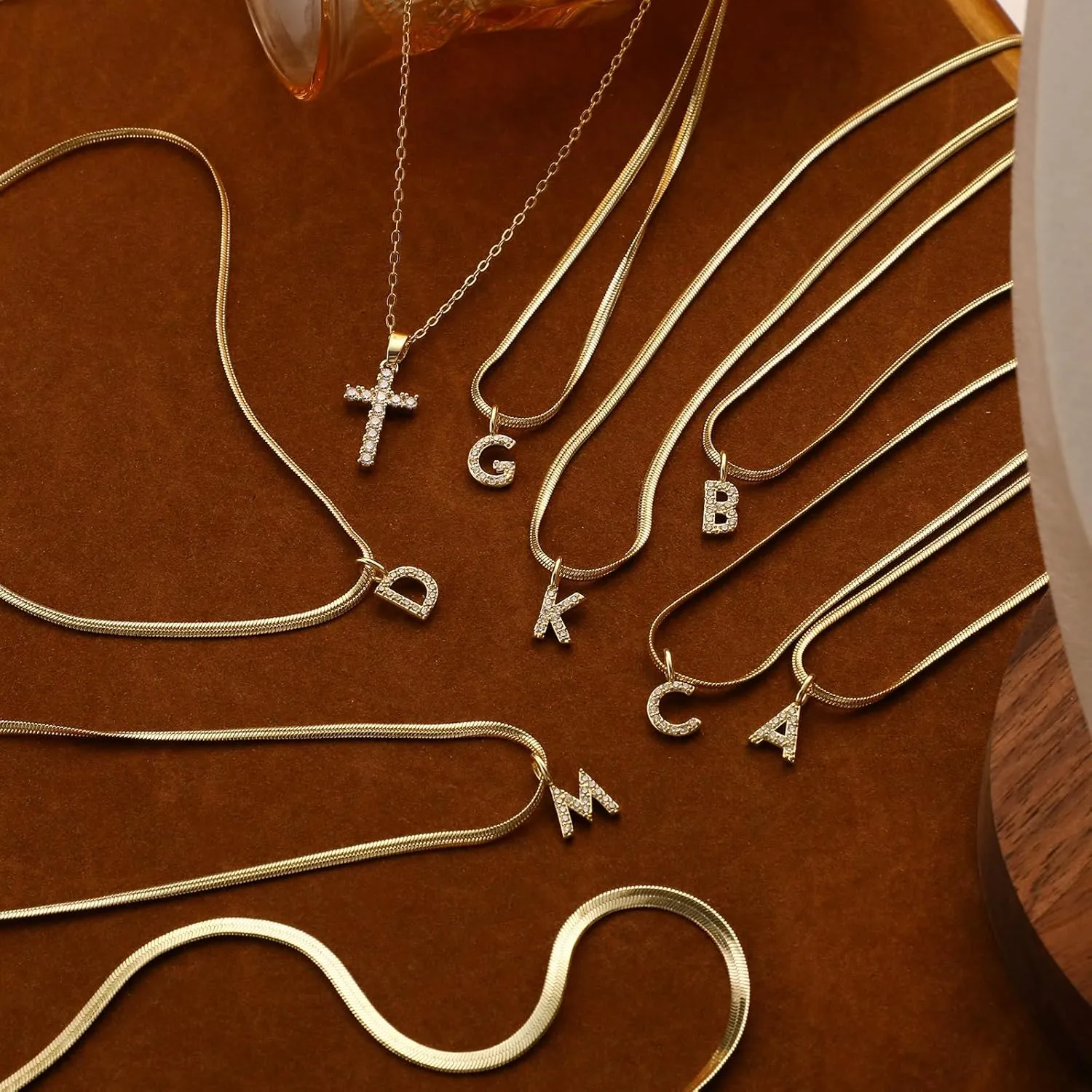 Layered Gold Necklaces for WomenStackable 14K Gold Plated Tiny Initial Necklaces Simple CZ Cross necklace Dainty Layered Necklace Different Length Pendant Necklace Gold Jewelry Set for Women