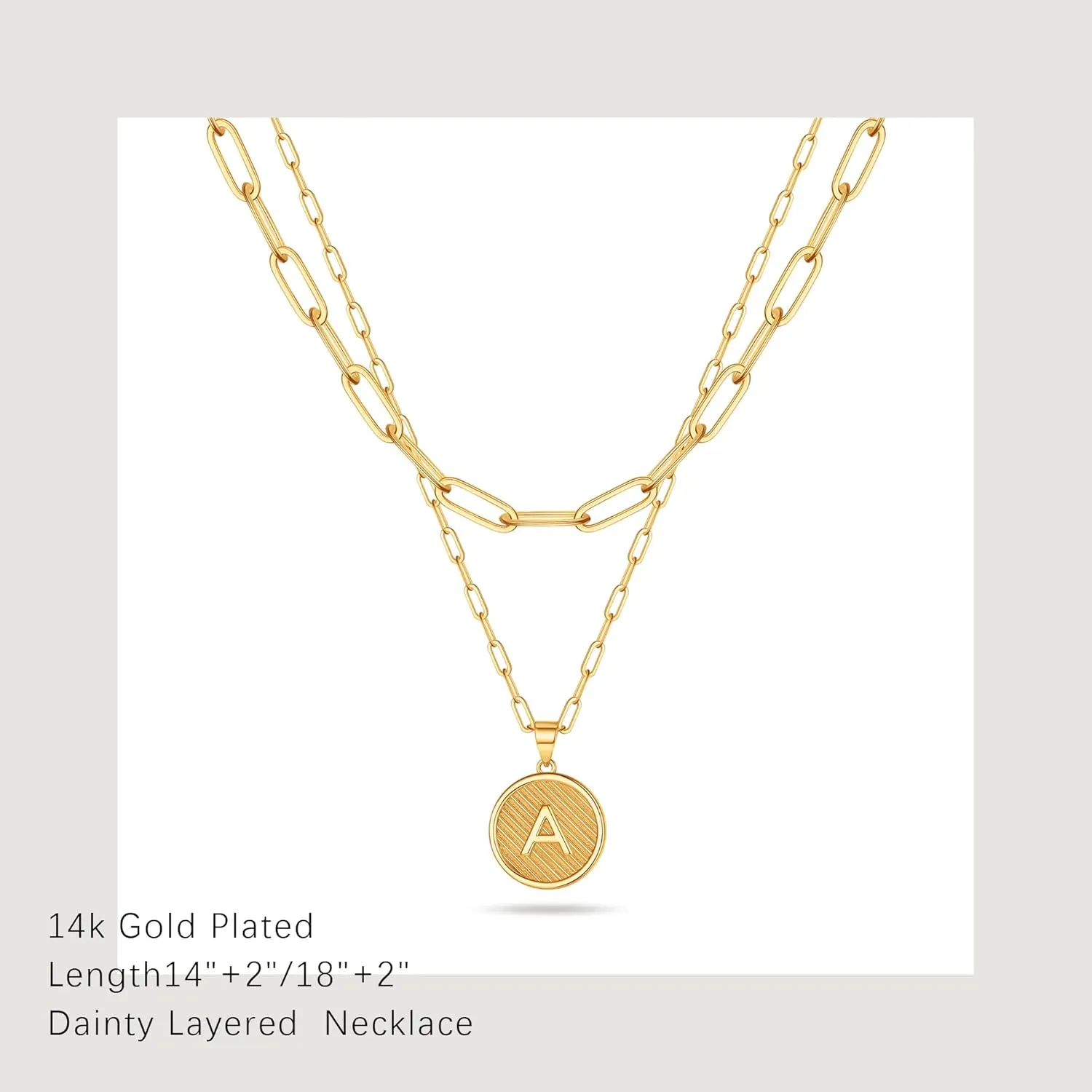 Layered Initial Necklaces for Women, 14K Gold Plated Paperclip Chain Necklace Round Gold Necklace Letter Pendant Layering Initial Necklaces for Women Gold Jewelry for Women Gifts