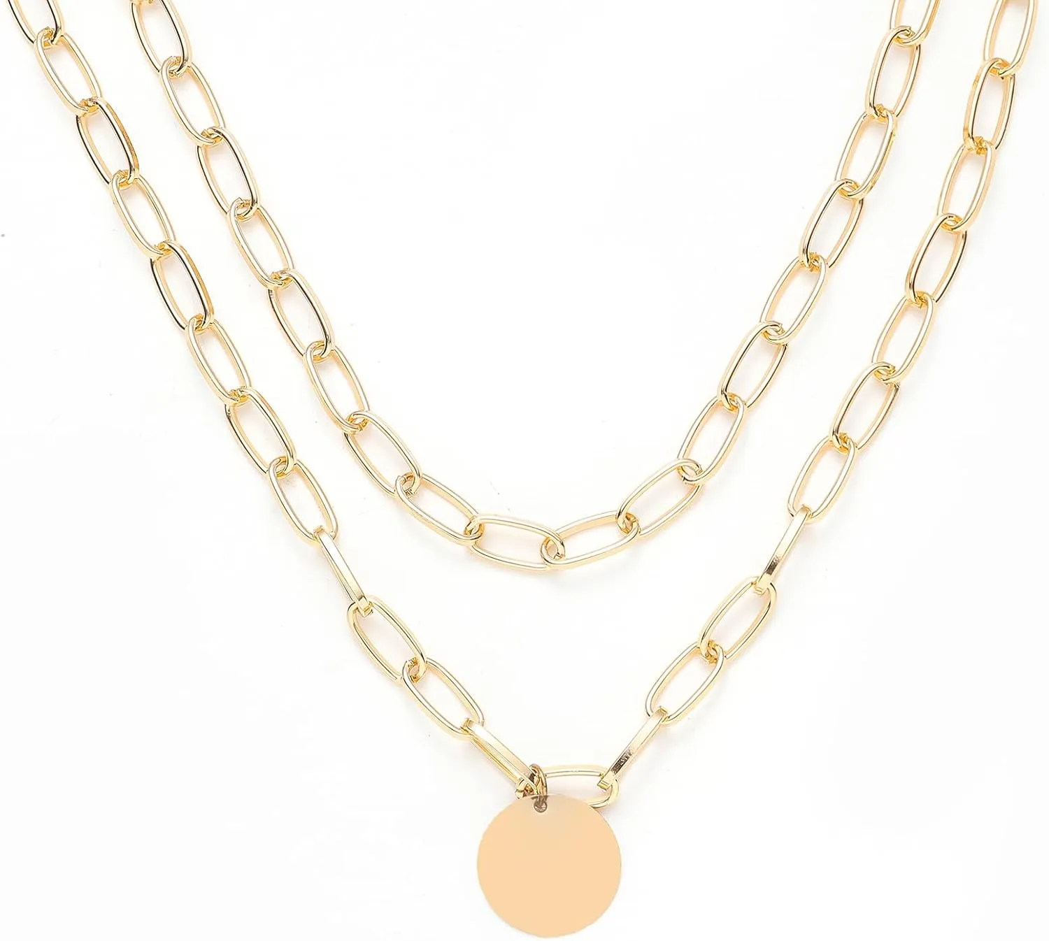 Layered Round Pendant Necklace Gold Plated Dainty Multilayer Choker Layering for Women Necklaces Stylish Minimalist Pendants Simple Chain Stacked Necklace Jewelry Gifts