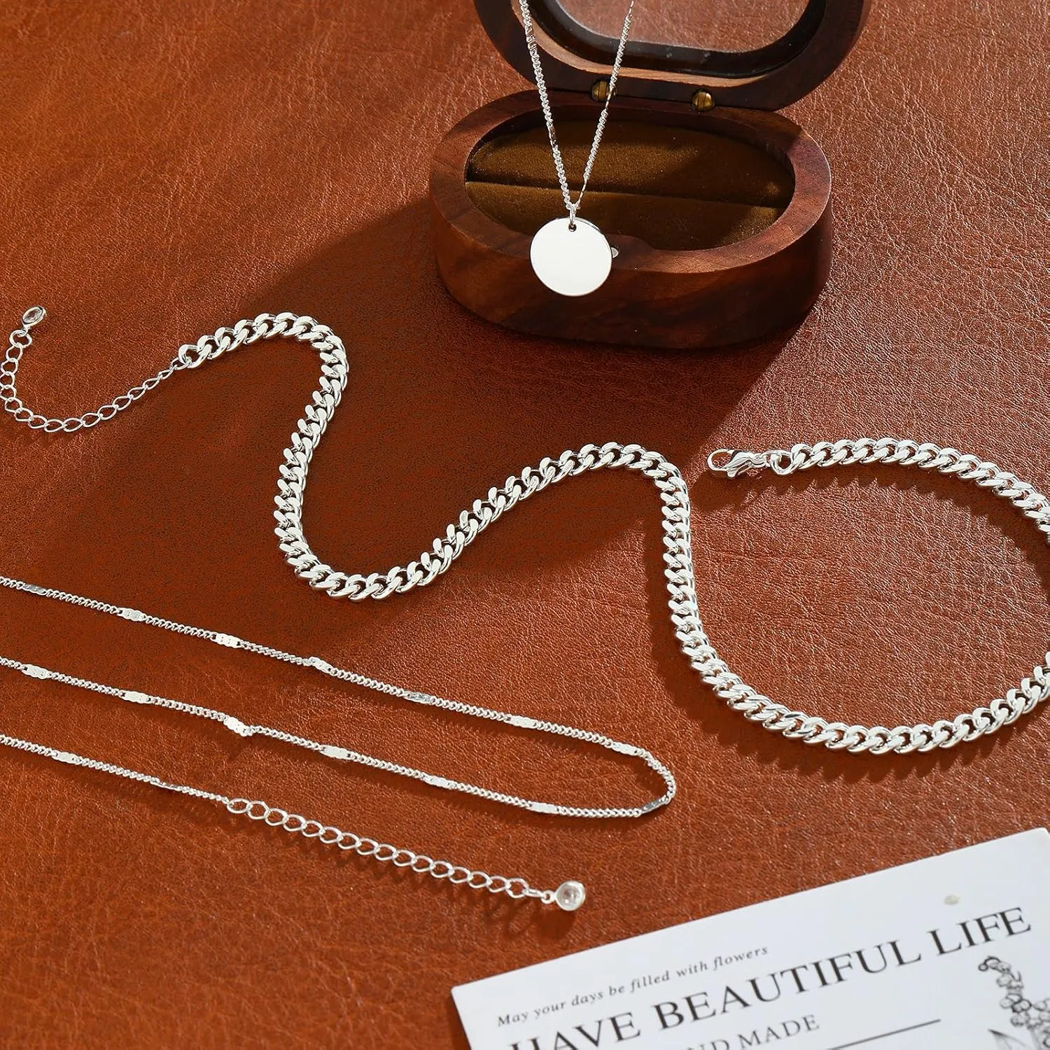 Layered Silver Necklaces for Women, Sterling Silver Stackable Stack Choker Necklaces Trendy Real Gold Plated Layering Disc Circle Pendant Chain Dainty Necklace Set Jewelry for Women
