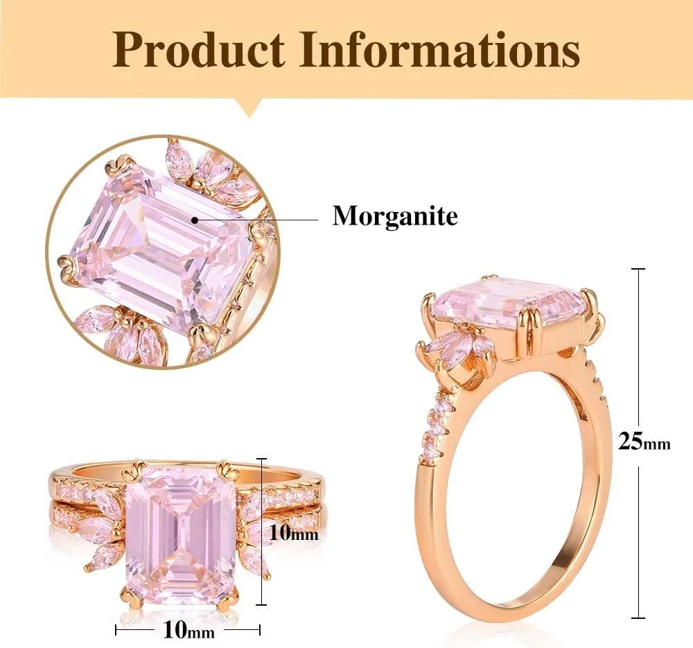LAZLUVU Classic Cubic Zirconia Engagement Rings Square Pink Stone Bridal Set Promise Ring Jewelry Gift For Women Wedding Anniversary