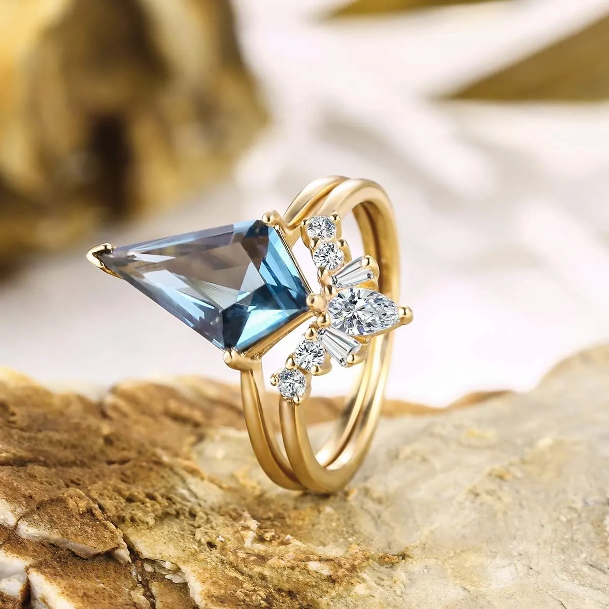 LAZLUVU Women Crystal Stackable Rings Set 3A Cubic Zirconia Eternity Engagement Blue Green Red Stone Ring