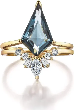 LAZLUVU Women Crystal Stackable Rings Set 3A Cubic Zirconia Eternity Engagement Blue Green Red Stone Ring