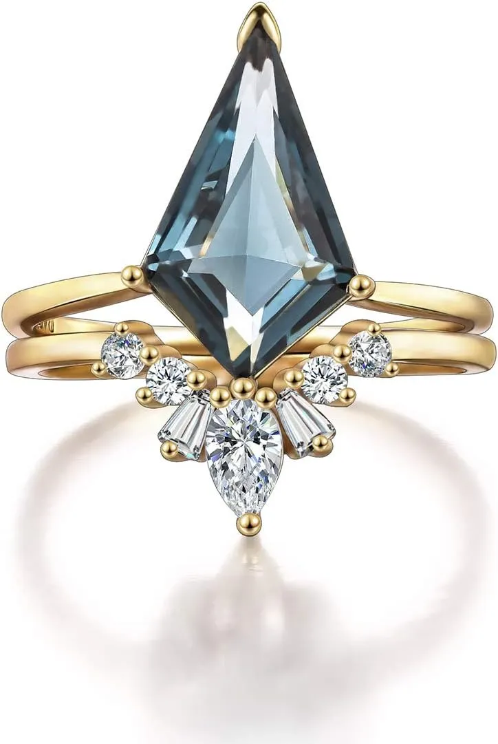 LAZLUVU Women Crystal Stackable Rings Set 3A Cubic Zirconia Eternity Engagement Blue Green Red Stone Ring